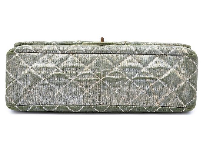 Chanel Green Quilted Shimmering Denim Reissue 2.55 Double Flap 227 Verde Verde oliva - vista 3