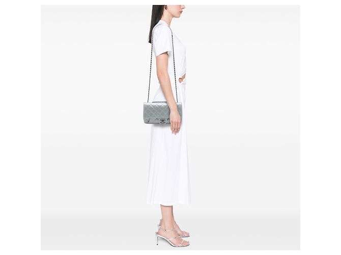 Chanel Gray Medium Quilted Calfskin Coco Pleats Chain Flap Marrone - vista 6