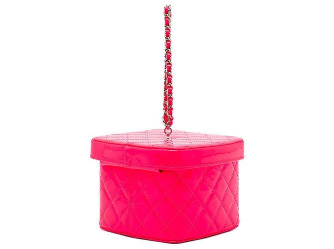 Borsa Vanity Chanel Mini CC Matelassé in vernice rosa - vista 2