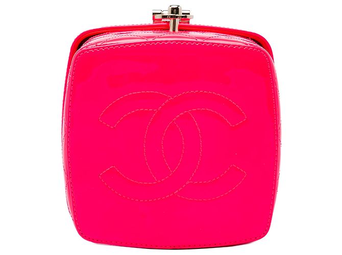 Borsa Vanity Chanel Mini CC Matelassé in vernice rosa - vista 3