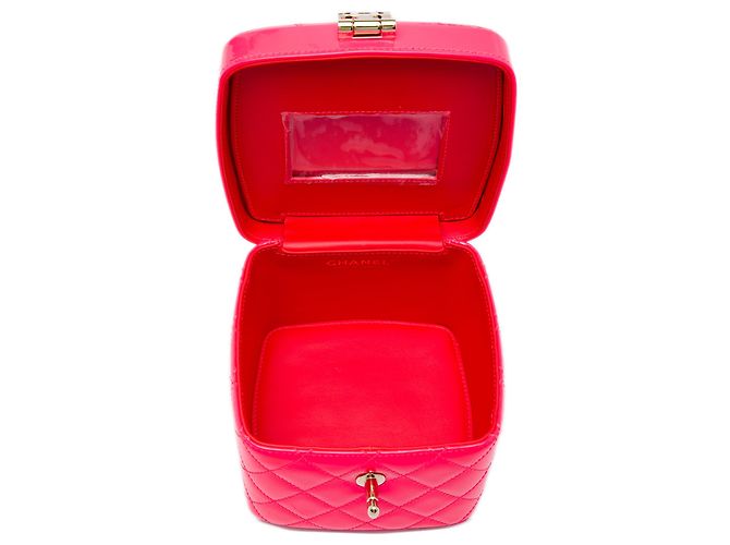 Borsa Vanity Chanel Mini CC Matelassé in vernice rosa - vista 4