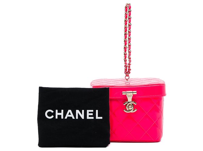 Borsa Vanity Chanel Mini CC Matelassé in vernice rosa - vista 6