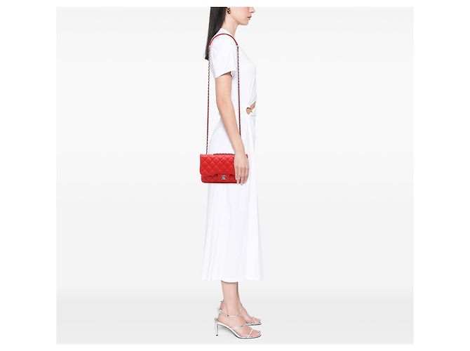Chanel Red Small Quilted Lambskin Tender Touch Flap Rosso - vista 6