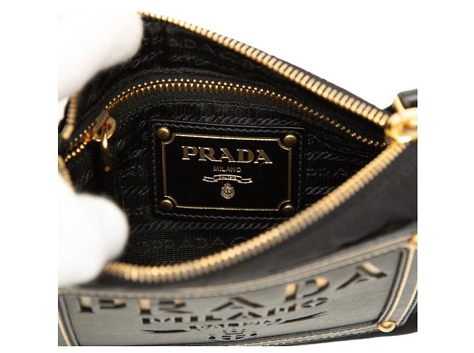 Bolso bandolera Prada de Tessuto con ribetes de Saffiano negro y logotipo de cadena - vista 5