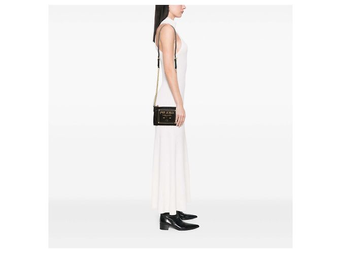 Bolso bandolera Prada de Tessuto con ribetes de Saffiano negro y logotipo de cadena - vista 6