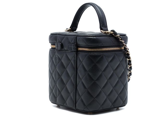 Borsa Vanity Chanel Black CC Quilted Caviar con manico e catena Nero - vista 2