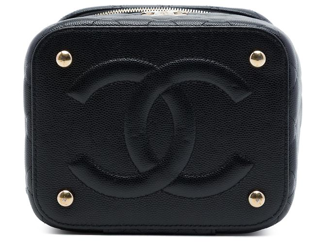 Borsa Vanity Chanel Black CC Quilted Caviar con manico e catena Nero - vista 3