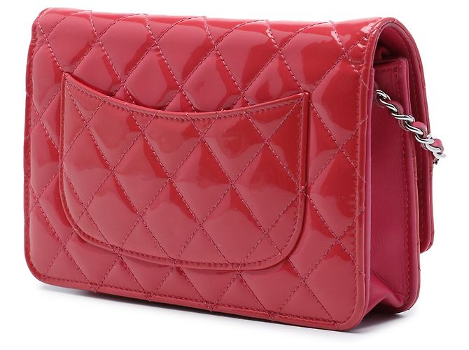 Chanel Red CC Quilted Patent Wallet On Chain - view 2