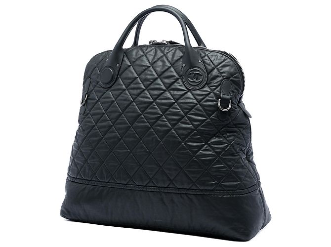 Mala de viagem expansível com fecho Chanel em tela revestida acolchoada preta Extra Large Preto - vista 2