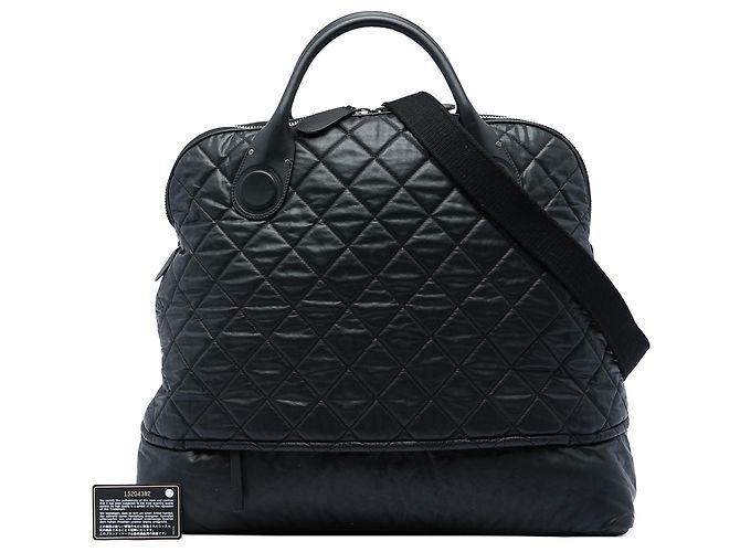 Mala de viagem expansível com fecho Chanel em tela revestida acolchoada preta Extra Large Preto - vista 6