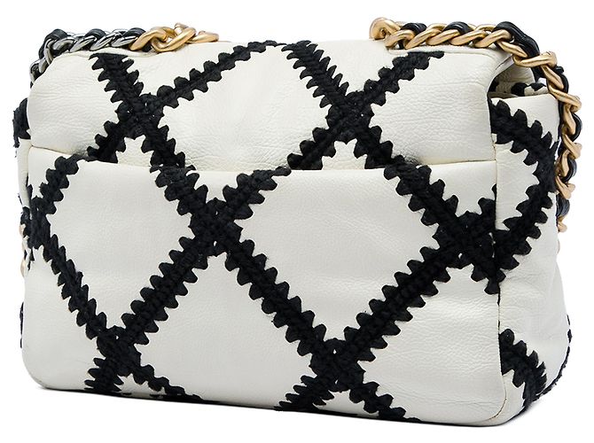 Chanel 19 Flap Medium in pelle di vitello crochet bianca Bianco - vista 2