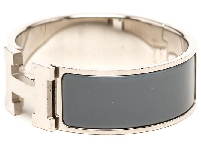 Bracciale Hermès Clic Clac H PM in smalto largo grigio Marrone - vista 2