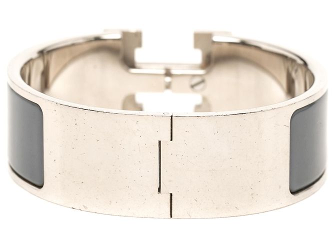 Bracciale Hermès Clic Clac H PM in smalto largo grigio Marrone - vista 3
