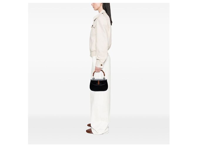 Bamboo Borsa Gucci Small in pelle di vitello nera con manico in bambù Nero - vista 6