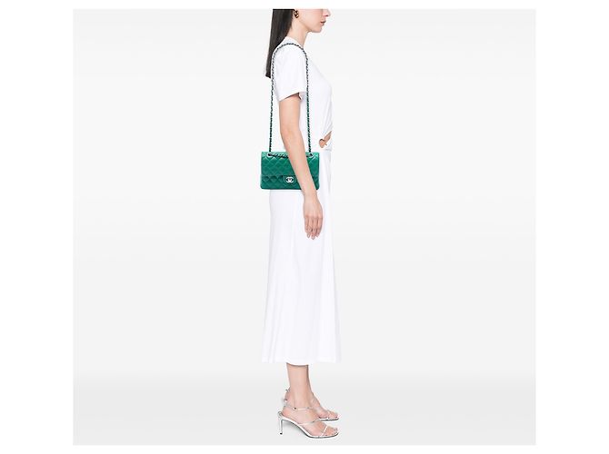 Chanel Green Small Classic Caviar Double Flap Verde - vista 6