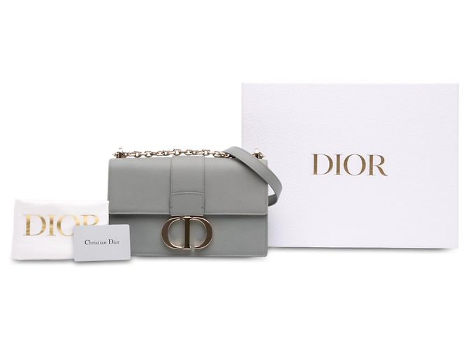 Dior Gray Grained Calfskin 30 Montaigne Chain Flap Marrone - vista 7