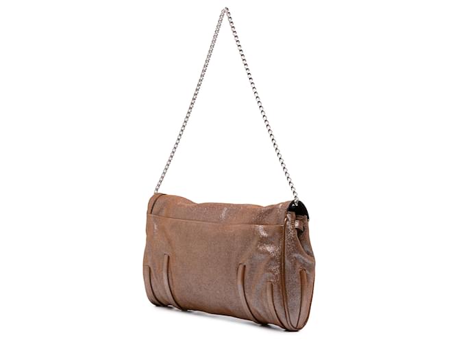 Céline Celine Brown Glitter Leather Chain Flap Marrom Castanho escuro - vista 2