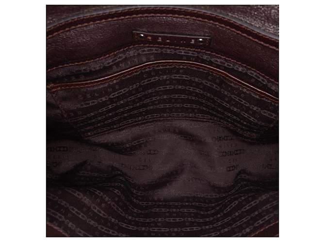 Céline Celine Brown Glitter Leather Chain Flap Marrom Castanho escuro - vista 4