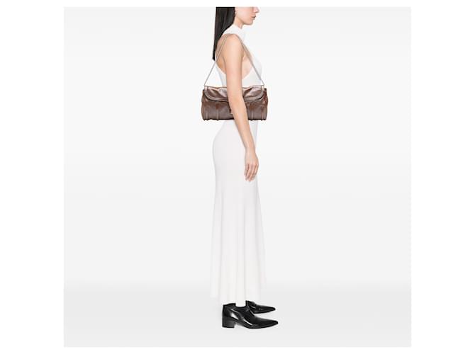 Céline Celine Brown Glitter Leather Chain Flap Marrom Castanho escuro - vista 6