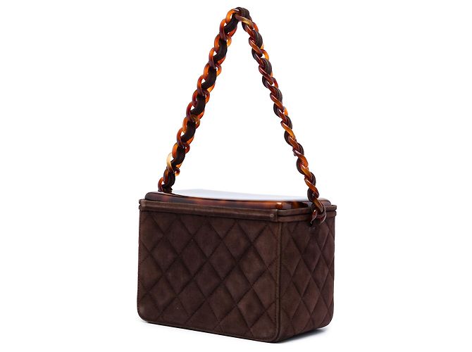 Borsa Vanity Box Chanel in camoscio matelassé CC marrone - vista 2