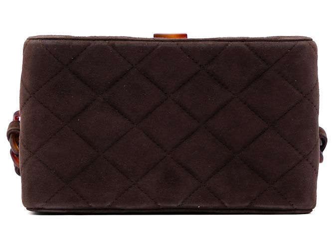Borsa Vanity Box Chanel in camoscio matelassé CC marrone - vista 3