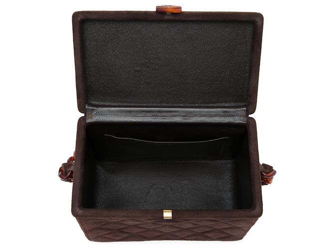 Borsa Vanity Box Chanel in camoscio matelassé CC marrone - vista 4
