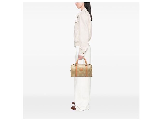 Céline Celine Beige Macadam Boston Bag aus beschichtetem Canvas - Ansicht 7
