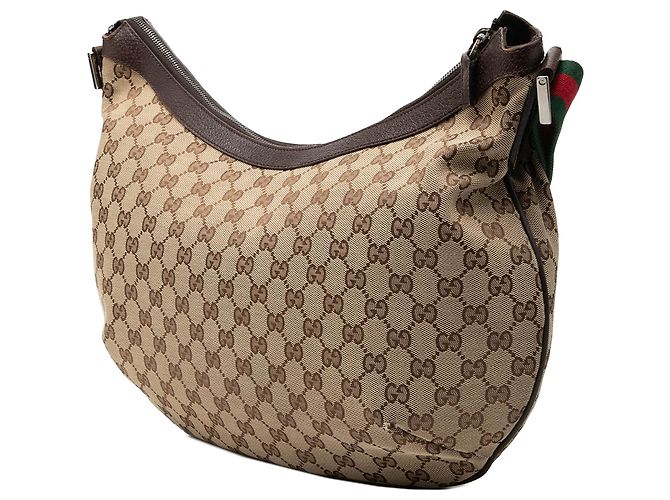 Gucci Beige GG Canvas Web Halbmond Crossbody Tasche - Ansicht 2