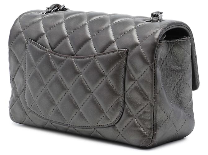 Chanel Mini Rectangular Classic Metallic Lambskin Single Flap Grigio Marrone Grigio antracite - vista 2