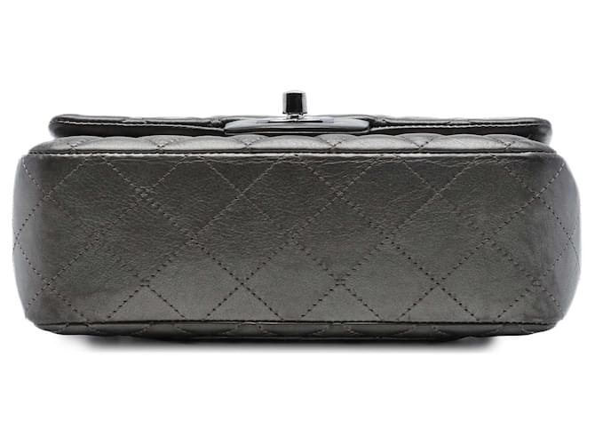 Chanel Mini Rectangular Classic Metallic Lambskin Single Flap Grigio Marrone Grigio antracite - vista 3