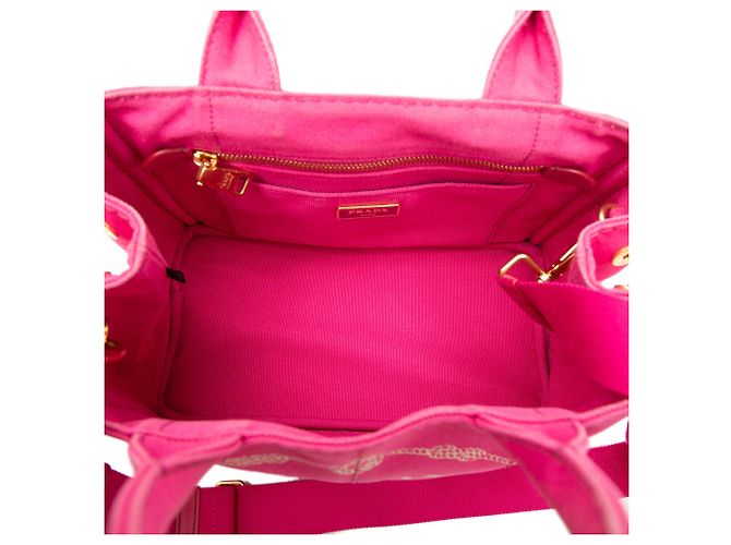 Borsa Tote Prada Small Canvas Canapa Logo Rosa - vista 4