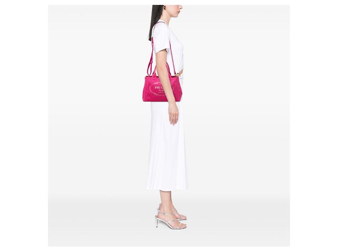 Borsa Tote Prada Small Canvas Canapa Logo Rosa - vista 6