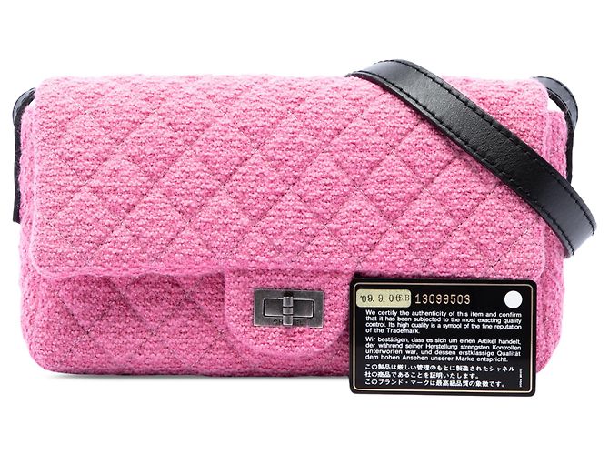 Chanel Pink Small Quilted Tweed Reissue 2.55 Easy Messenger Flap Rosa - vista 7