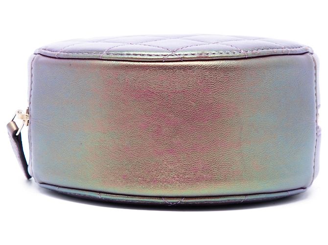Clutch Redonda Chanel em pele de cordeiro iridescente acolchoada roxa com corrente Roxo - vista 3