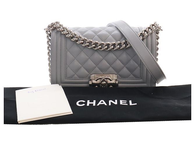 Chanel Gray Small Quilted Caviar Boy Flap Marrone - vista 15