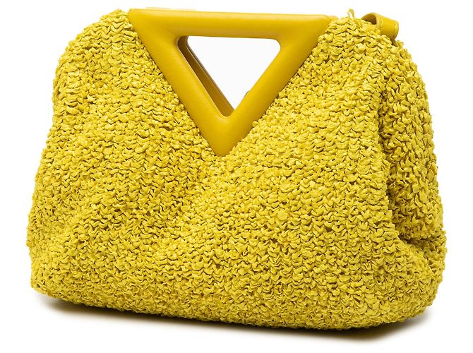 Bottega Veneta Borsa Satchel The Point Triangle Small in Raphia Bouclé Gialla Giallo - vista 2