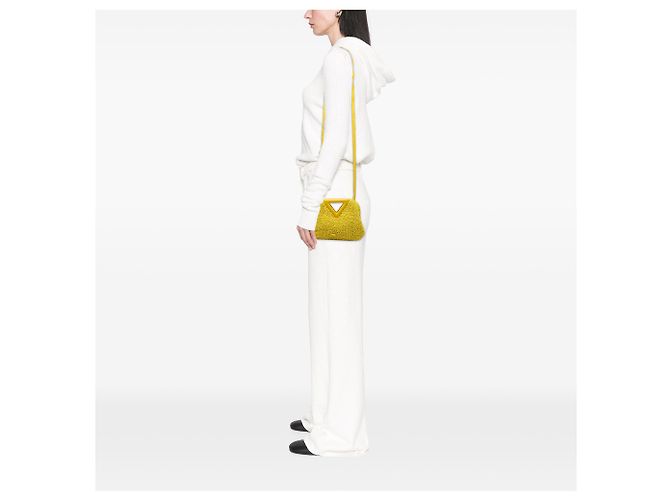 Bottega Veneta Borsa Satchel The Point Triangle Small in Raphia Bouclé Gialla Giallo - vista 7