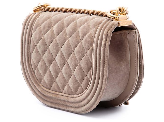 Borsa Messenger Boy Chanel in velluto matelassé marrone, piccola Marrone chiaro - vista 2