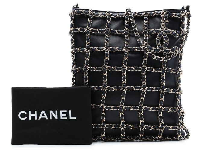 Chanel Black Lambskin Chain Frame Crossbody Nero - vista 7
