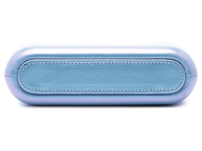Clutch Gabrielle in pelle di vitello invecchiata blu iridescente con doppia zip e catena Chanel Blu chiaro - vista 3