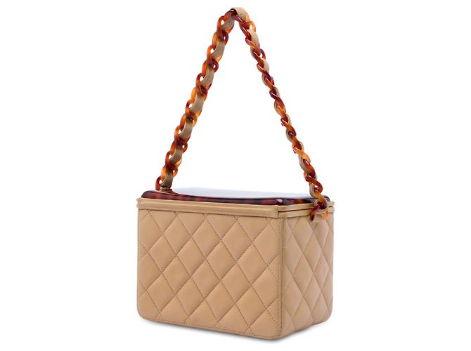 Vanity Bolso Box Chanel Beige CC de piel de cordero acolchada efecto carey - vista 2