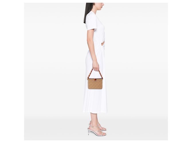Vanity Bolso Box Chanel Beige CC de piel de cordero acolchada efecto carey - vista 6