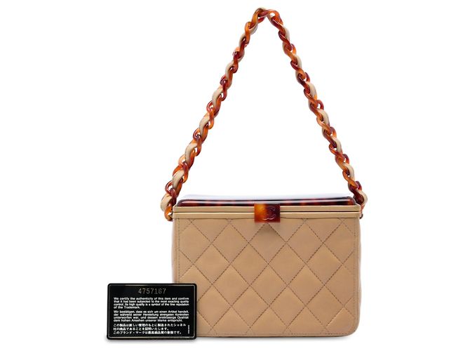 Vanity Bolso Box Chanel Beige CC de piel de cordero acolchada efecto carey - vista 7