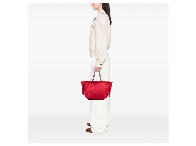 Borsa Tote Chanel Red CC Fringe Canvas Rosso - vista 5