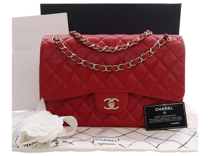 Chanel Red Jumbo Classic Caviar Double Flap Rosso - vista 15