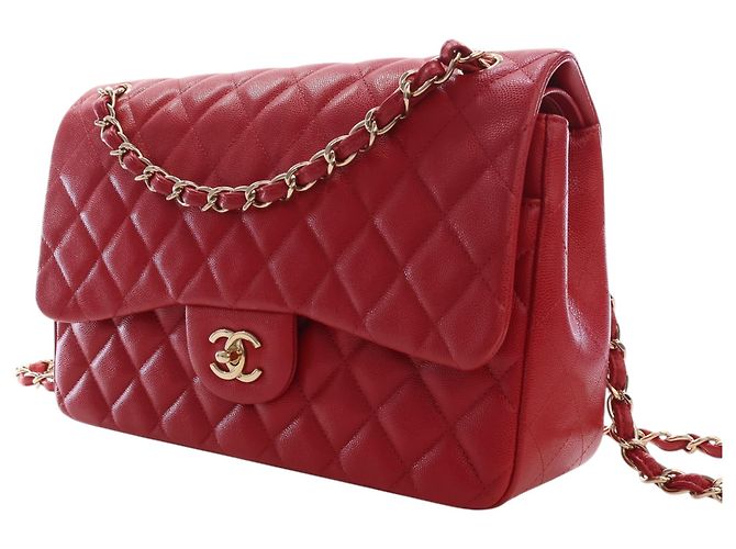 Chanel Red Jumbo Classic Caviar Double Flap Rosso - vista 3