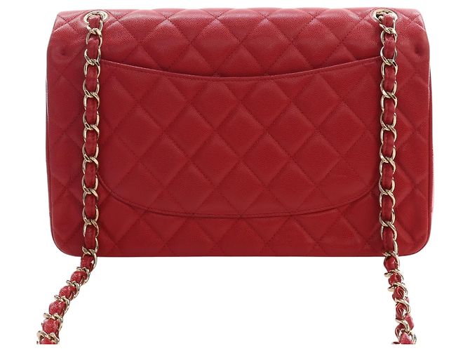 Chanel Red Jumbo Classic Caviar Double Flap Rosso - vista 4