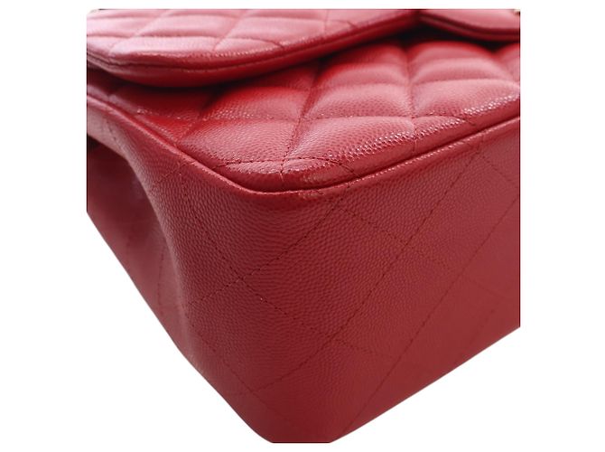 Chanel Red Jumbo Classic Caviar Double Flap Rosso - vista 8