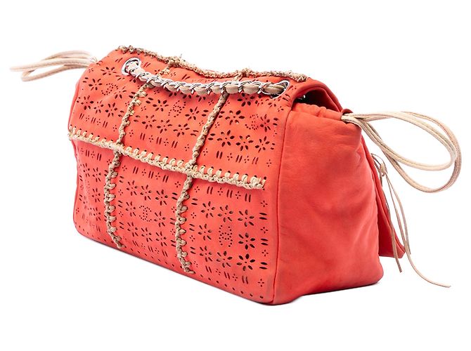 Chanel Orange Laser Cut Fringe Suede Flap Arancione - vista 2