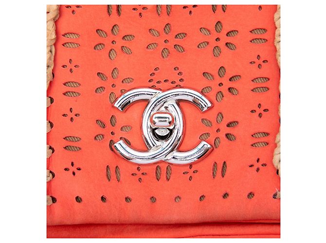 Chanel Orange Laser Cut Fringe Suede Flap Arancione - vista 5